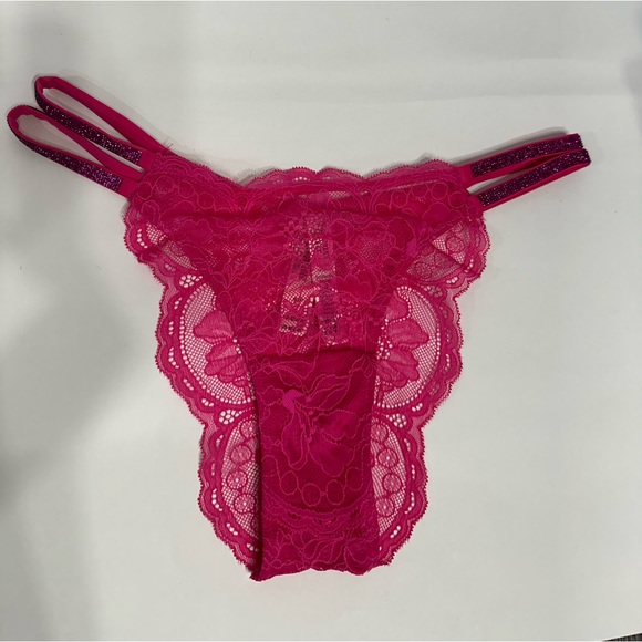 Victoria’s Secret Double Shine Chain Strap Lace Brazilian Panty 🩷 - Picture 2 of 7